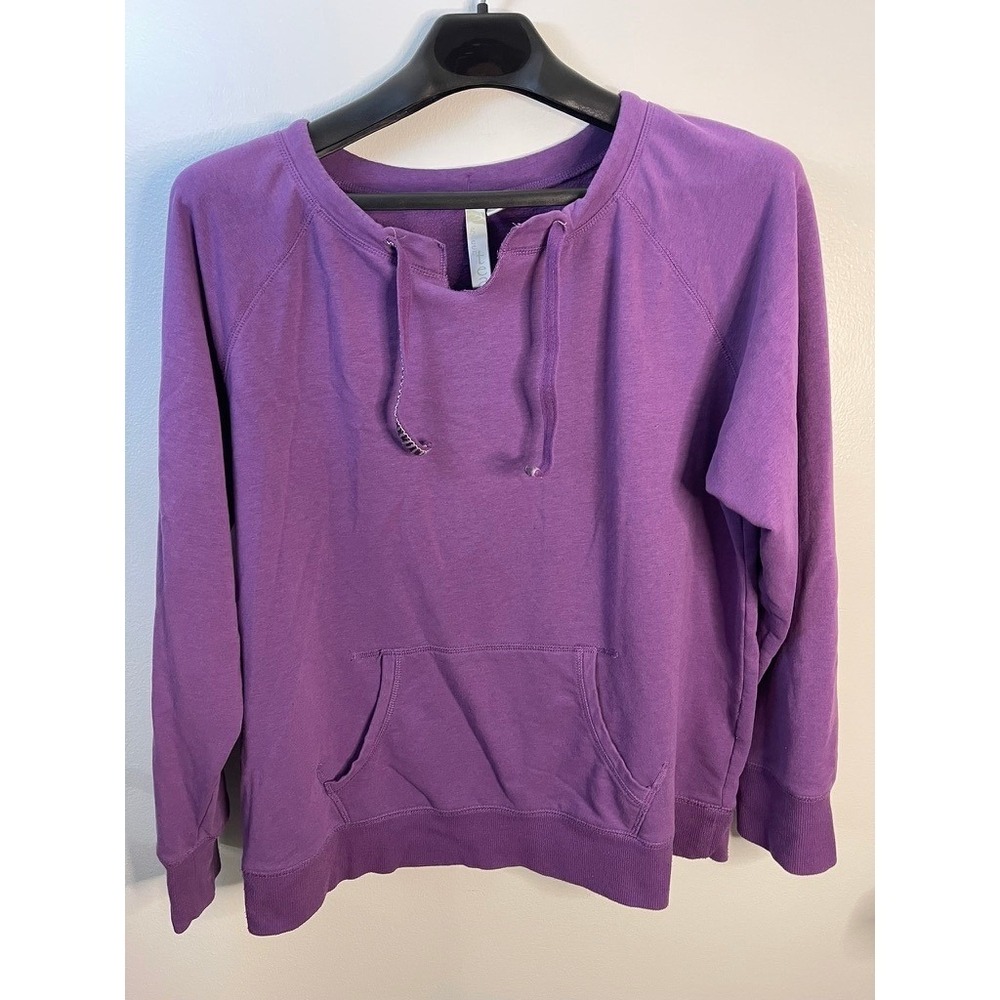 Green Tea Purple Notch Neck Drawstring Sweatshirt Womens XXL Kangaroo Pocket